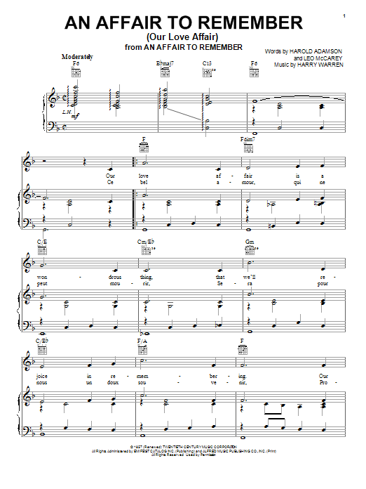 Learn to play Vic Damone An Affair To Remember (Our Love Affair) sheet music for Piano, Vocal & Guitar (Right-Hand Melody) in minutes. Vic Damone An Affair To Remember (Our Love Affair) sheet music notes and chords. Download Printable PDF.