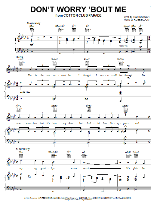 Learn to play Frank Sinatra Don't Worry 'Bout Me sheet music for Piano, Vocal & Guitar (Right-Hand Melody) in minutes. Frank Sinatra Don't Worry 'Bout Me sheet music notes and chords. Download Printable PDF.