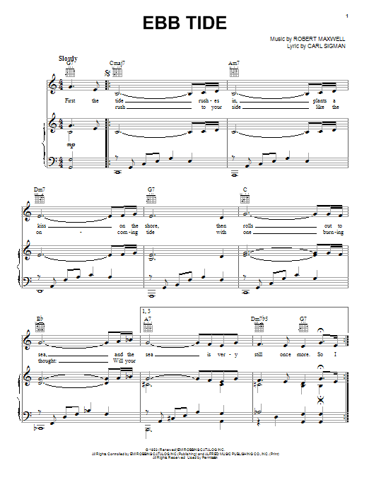 Learn to play The Righteous Brothers Ebb Tide sheet music for Piano, Vocal & Guitar (Right-Hand Melody) in minutes. The Righteous Brothers Ebb Tide sheet music notes and chords. Download Printable PDF.