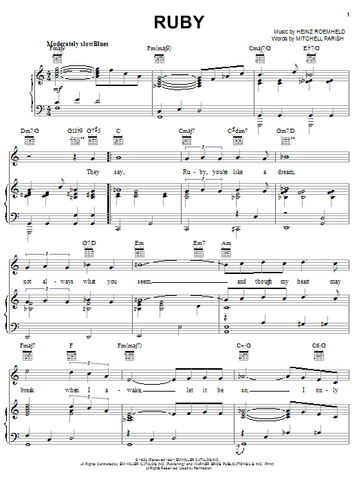 Learn to play Mitchell Parish Ruby sheet music for Piano, Vocal & Guitar (Right-Hand Melody) in minutes. Mitchell Parish Ruby sheet music notes and chords. Download Printable PDF.