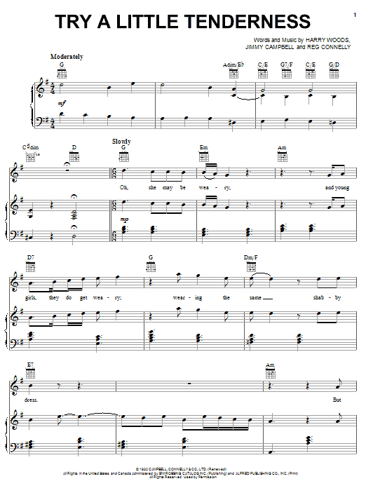 Learn to play Frank Sinatra Try A Little Tenderness sheet music for Piano, Vocal & Guitar (Right-Hand Melody) in minutes. Frank Sinatra Try A Little Tenderness sheet music notes and chords. Download Printable PDF.