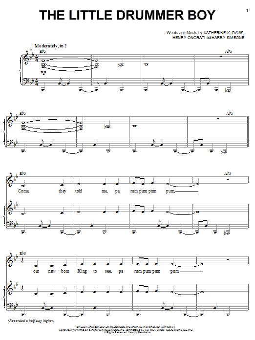 Learn to play Katherine K. Davis The Little Drummer Boy sheet music for Piano, Vocal & Guitar (Right-Hand Melody) in minutes. Katherine K. Davis The Little Drummer Boy sheet music notes and chords. Download Printable PDF.