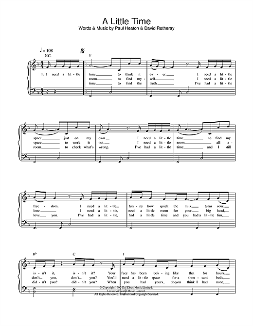 Learn to play The Beautiful South A Little Time sheet music for Easy Piano in minutes. The Beautiful South A Little Time sheet music notes and chords. Download Printable PDF.