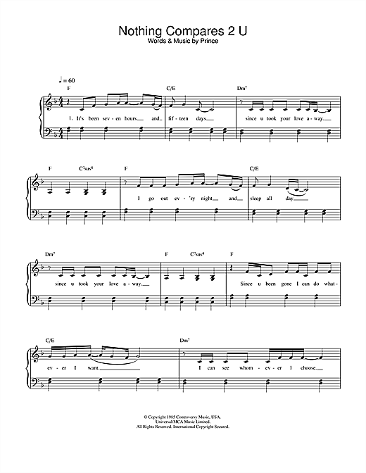 Learn to play Sinead O'Connor Nothing Compares 2 U sheet music for Easy Piano in minutes. Sinead O'Connor Nothing Compares 2 U sheet music notes and chords. Download Printable PDF.