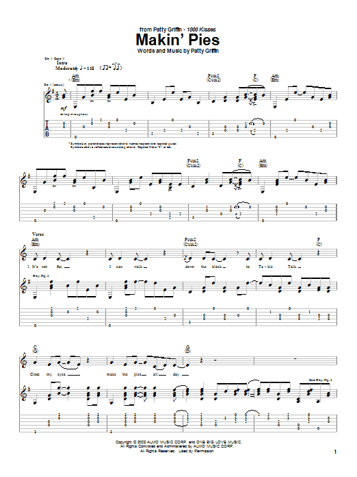 Learn to play Patty Griffin Makin' Pies sheet music for Guitar Tab in minutes. Patty Griffin Makin' Pies sheet music notes and chords. Download Printable PDF.