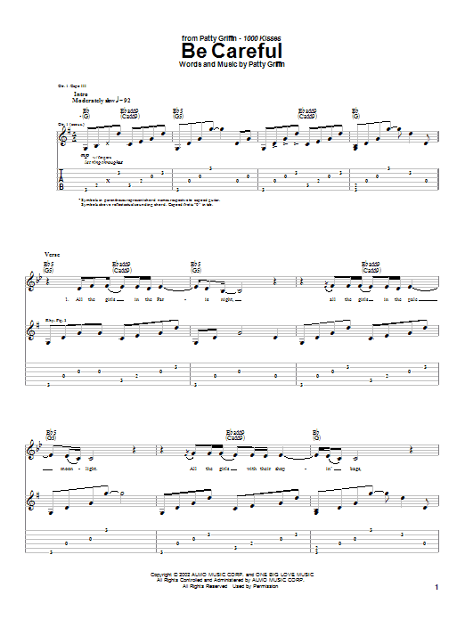 Learn to play Patty Griffin Be Careful sheet music for Guitar Tab in minutes. Patty Griffin Be Careful sheet music notes and chords. Download Printable PDF.