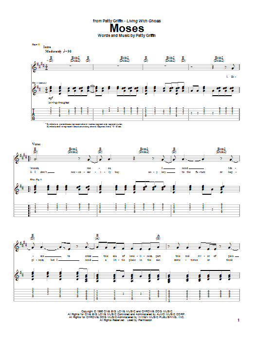 Learn to play Patty Griffin Moses sheet music for Guitar Tab in minutes. Patty Griffin Moses sheet music notes and chords. Download Printable PDF.