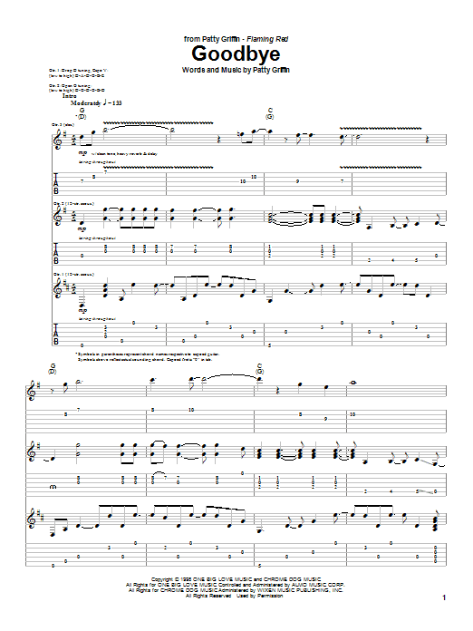 Learn to play Patty Griffin Goodbye sheet music for Guitar Tab in minutes. Patty Griffin Goodbye sheet music notes and chords. Download Printable PDF.