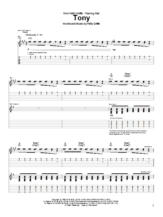Learn to play Patty Griffin Tony sheet music for Guitar Tab in minutes. Patty Griffin Tony sheet music notes and chords. Download Printable PDF.