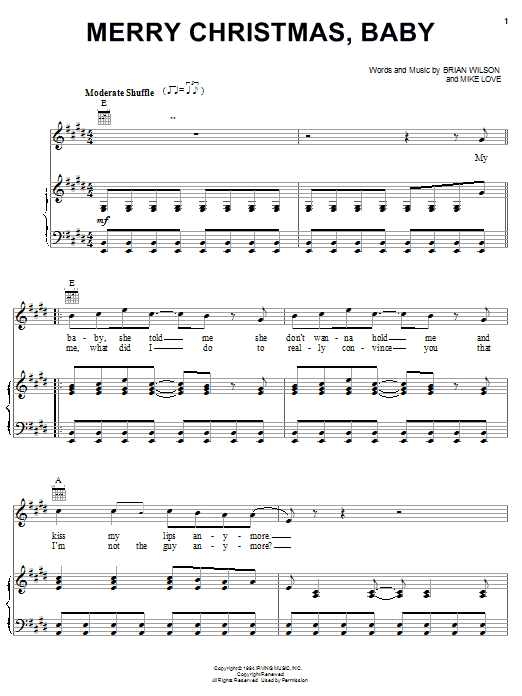 Learn to play The Beach Boys Merry Christmas, Baby sheet music for Piano, Vocal & Guitar (Right-Hand Melody) in minutes. The Beach Boys Merry Christmas, Baby sheet music notes and chords. Download Printable PDF.