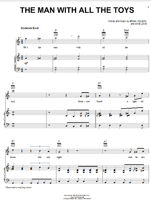 Learn to play The Beach Boys The Man With All The Toys sheet music for Piano, Vocal & Guitar (Right-Hand Melody) in minutes. The Beach Boys The Man With All The Toys sheet music notes and chords. Download Printable PDF.