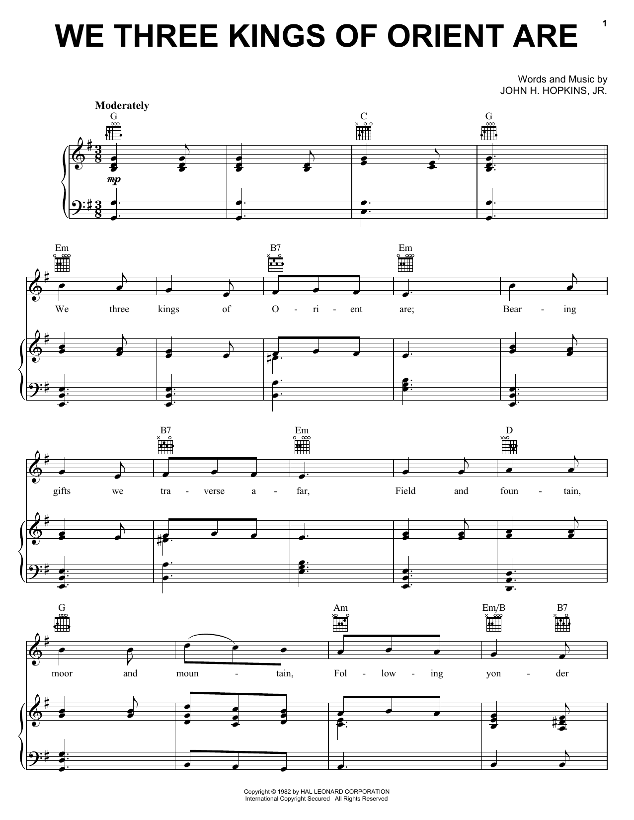 Learn to play John H. Hopkins, Jr. We Three Kings Of Orient Are sheet music for Piano, Vocal & Guitar (Right-Hand Melody) in minutes. John H. Hopkins, Jr. We Three Kings Of Orient Are sheet music notes and chords. Download Printable PDF.