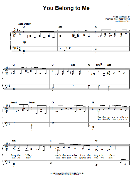 Learn to play Patsy Cline You Belong To Me sheet music for Easy Piano in minutes. Patsy Cline You Belong To Me sheet music notes and chords. Download Printable PDF.