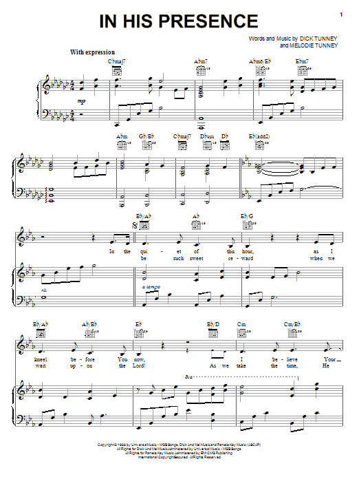 Learn to play Dick Tunney In His Presence sheet music for Piano, Vocal & Guitar (Right-Hand Melody) in minutes. Dick Tunney In His Presence sheet music notes and chords. Download Printable PDF.