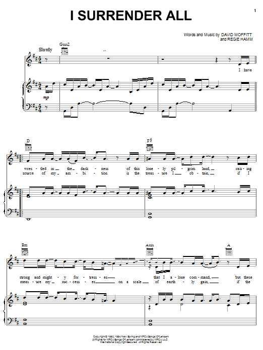 Learn to play Clay Crosse I Surrender All sheet music for Piano, Vocal & Guitar (Right-Hand Melody) in minutes. Clay Crosse I Surrender All sheet music notes and chords. Download Printable PDF.