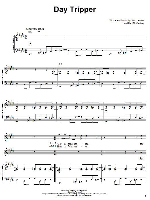 Learn to play The Beatles Day Tripper sheet music for Piano, Vocal & Guitar (Right-Hand Melody) in minutes. The Beatles Day Tripper sheet music notes and chords. Download Printable PDF.