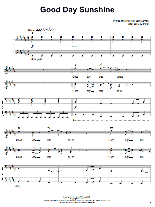 Learn to play The Beatles Good Day Sunshine sheet music for Piano, Vocal & Guitar (Right-Hand Melody) in minutes. The Beatles Good Day Sunshine sheet music notes and chords. Download Printable PDF.