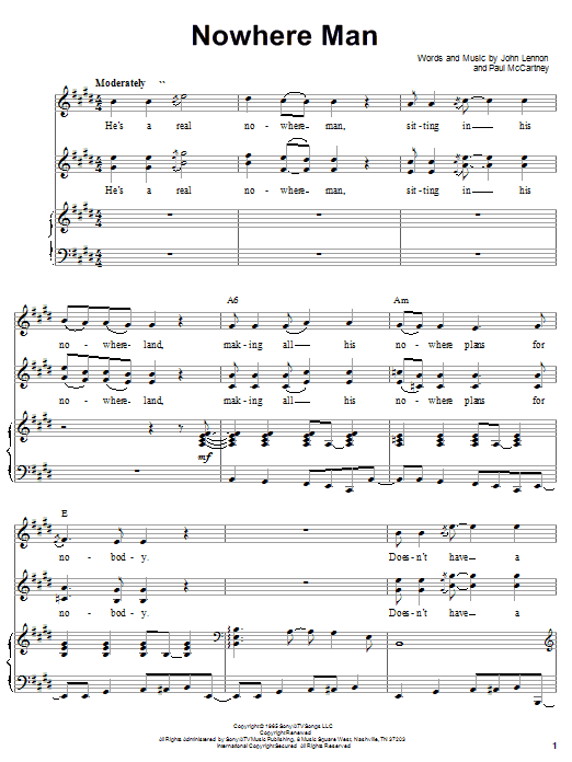 Learn to play The Beatles Nowhere Man sheet music for Piano, Vocal & Guitar (Right-Hand Melody) in minutes. The Beatles Nowhere Man sheet music notes and chords. Download Printable PDF.