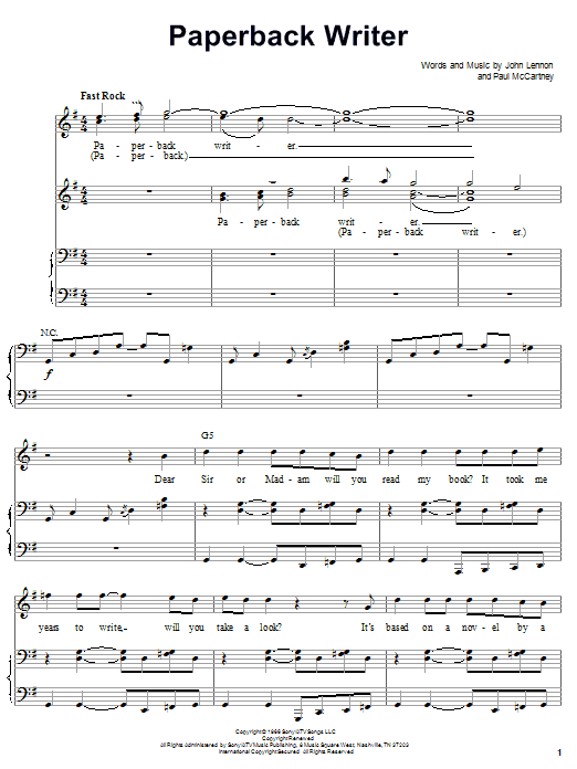 Learn to play The Beatles Paperback Writer sheet music for Piano, Vocal & Guitar (Right-Hand Melody) in minutes. The Beatles Paperback Writer sheet music notes and chords. Download Printable PDF.