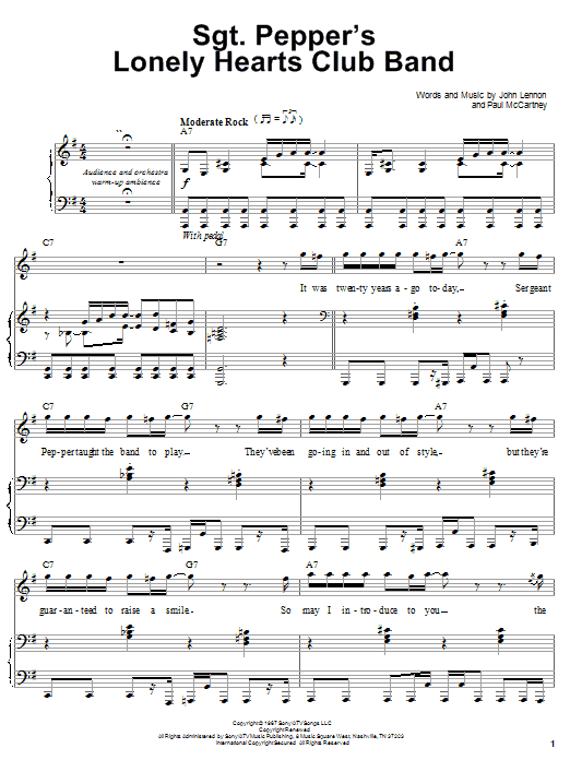 Learn to play The Beatles Sgt. Pepper's Lonely Hearts Club Band sheet music for Piano, Vocal & Guitar (Right-Hand Melody) in minutes. The Beatles Sgt. Pepper's Lonely Hearts Club Band sheet music notes and chords. Download Printable PDF.