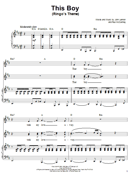 Learn to play The Beatles This Boy (Ringo's Theme) sheet music for Piano, Vocal & Guitar (Right-Hand Melody) in minutes. The Beatles This Boy (Ringo's Theme) sheet music notes and chords. Download Printable PDF.