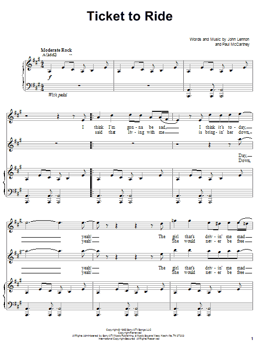 Learn to play The Beatles Ticket To Ride sheet music for Piano, Vocal & Guitar (Right-Hand Melody) in minutes. The Beatles Ticket To Ride sheet music notes and chords. Download Printable PDF.