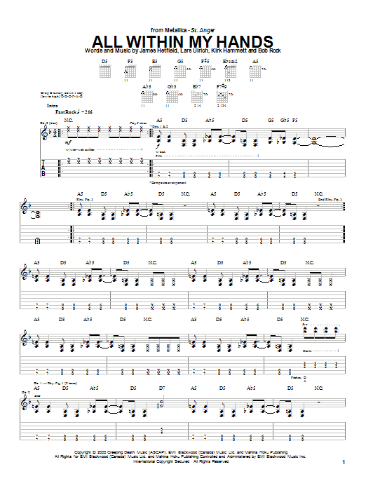 Learn to play Metallica All Within My Hands sheet music for Guitar Tab in minutes. Metallica All Within My Hands sheet music notes and chords. Download Printable PDF.