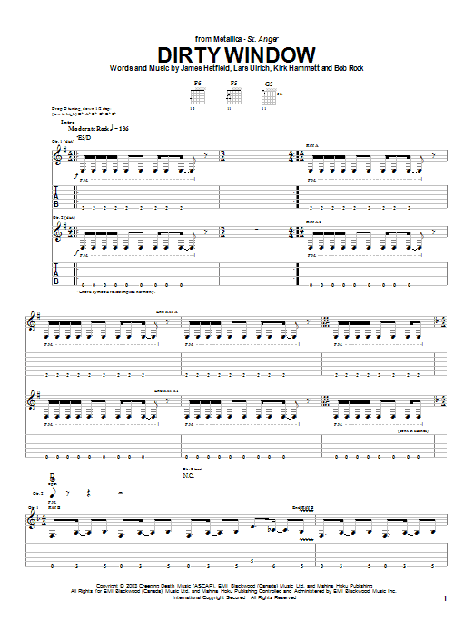 Learn to play Metallica Dirty Window sheet music for Guitar Tab in minutes. Metallica Dirty Window sheet music notes and chords. Download Printable PDF.