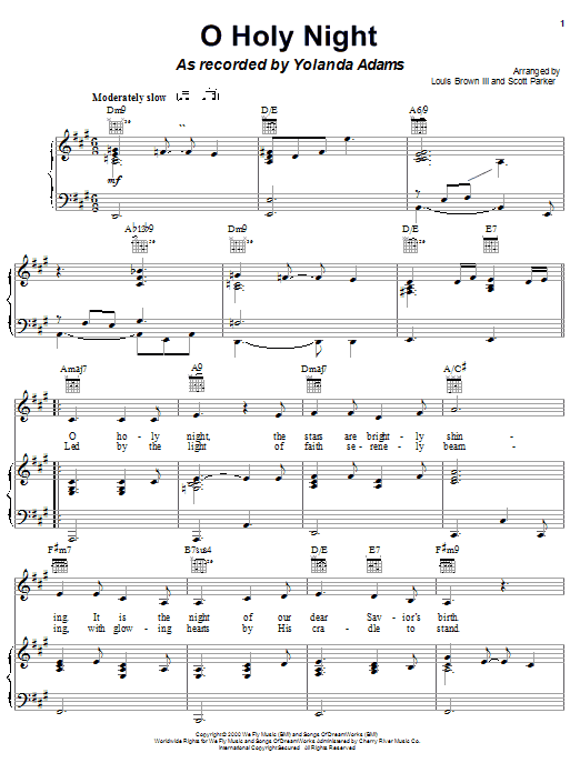Learn to play Yolanda Adams O Holy Night sheet music for Piano, Vocal & Guitar (Right-Hand Melody) in minutes. Yolanda Adams O Holy Night sheet music notes and chords. Download Printable PDF.