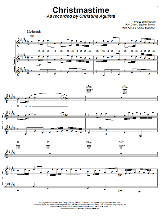 Learn to play Christina Aguilera Christmastime sheet music for Piano, Vocal & Guitar (Right-Hand Melody) in minutes. Christina Aguilera Christmastime sheet music notes and chords. Download Printable PDF.