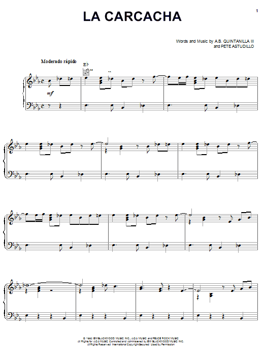 Learn to play A.B. Quintanilla III La Carcacha sheet music for Piano, Vocal & Guitar (Right-Hand Melody) in minutes. A.B. Quintanilla III La Carcacha sheet music notes and chords. Download Printable PDF.
