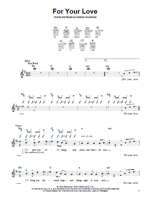 Learn to play The Yardbirds For Your Love sheet music for Easy Guitar in minutes. The Yardbirds For Your Love sheet music notes and chords. Download Printable PDF.