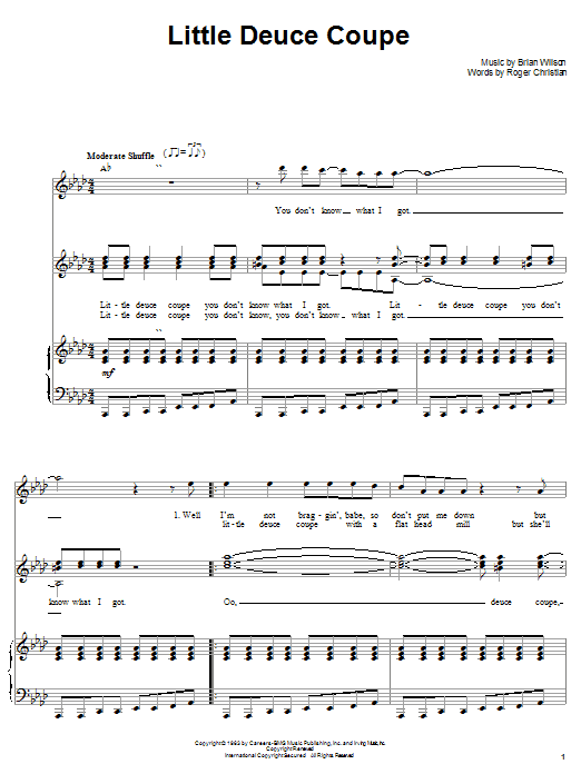 Learn to play The Beach Boys Little Deuce Coupe sheet music for Piano & Vocal in minutes. The Beach Boys Little Deuce Coupe sheet music notes and chords. Download Printable PDF.