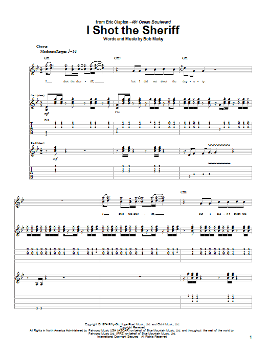 Learn to play Eric Clapton I Shot The Sheriff sheet music for Guitar Tab in minutes. Eric Clapton I Shot The Sheriff sheet music notes and chords. Download Printable PDF.