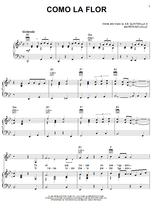 Learn to play Selena Como La Flor sheet music for Piano, Vocal & Guitar (Right-Hand Melody) in minutes. Selena Como La Flor sheet music notes and chords. Download Printable PDF.