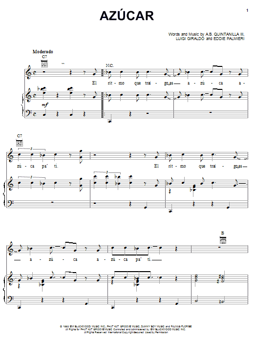 Learn to play A.B. Quintanilla III Azucar sheet music for Piano, Vocal & Guitar (Right-Hand Melody) in minutes. A.B. Quintanilla III Azucar sheet music notes and chords. Download Printable PDF.