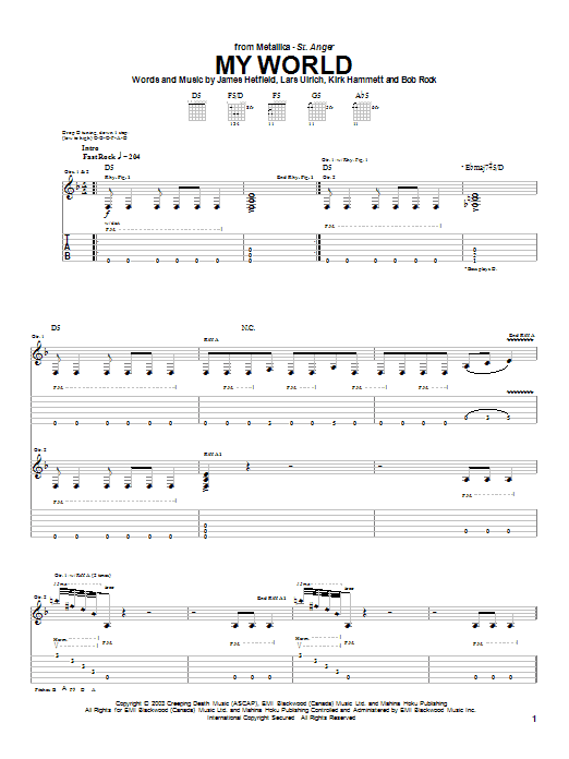 Learn to play Metallica My World sheet music for Guitar Tab in minutes. Metallica My World sheet music notes and chords. Download Printable PDF.