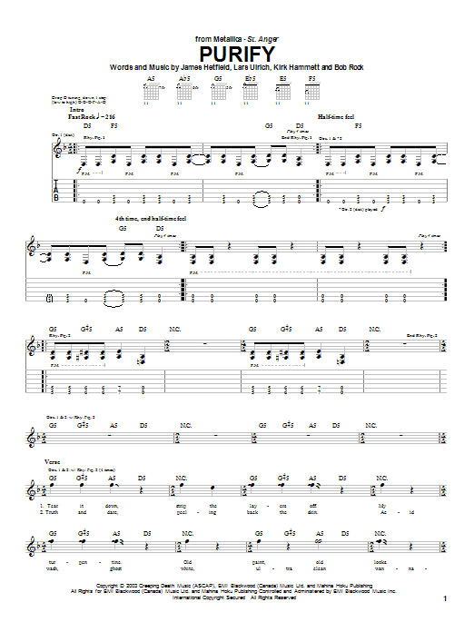 Learn to play Metallica Purify sheet music for Guitar Tab in minutes. Metallica Purify sheet music notes and chords. Download Printable PDF.