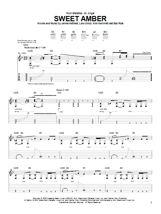 Learn to play Metallica Sweet Amber sheet music for Guitar Tab in minutes. Metallica Sweet Amber sheet music notes and chords. Download Printable PDF.