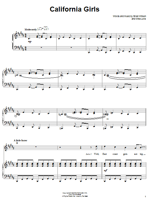 Learn to play The Beach Boys California Girls sheet music for Piano & Vocal in minutes. The Beach Boys California Girls sheet music notes and chords. Download Printable PDF.
