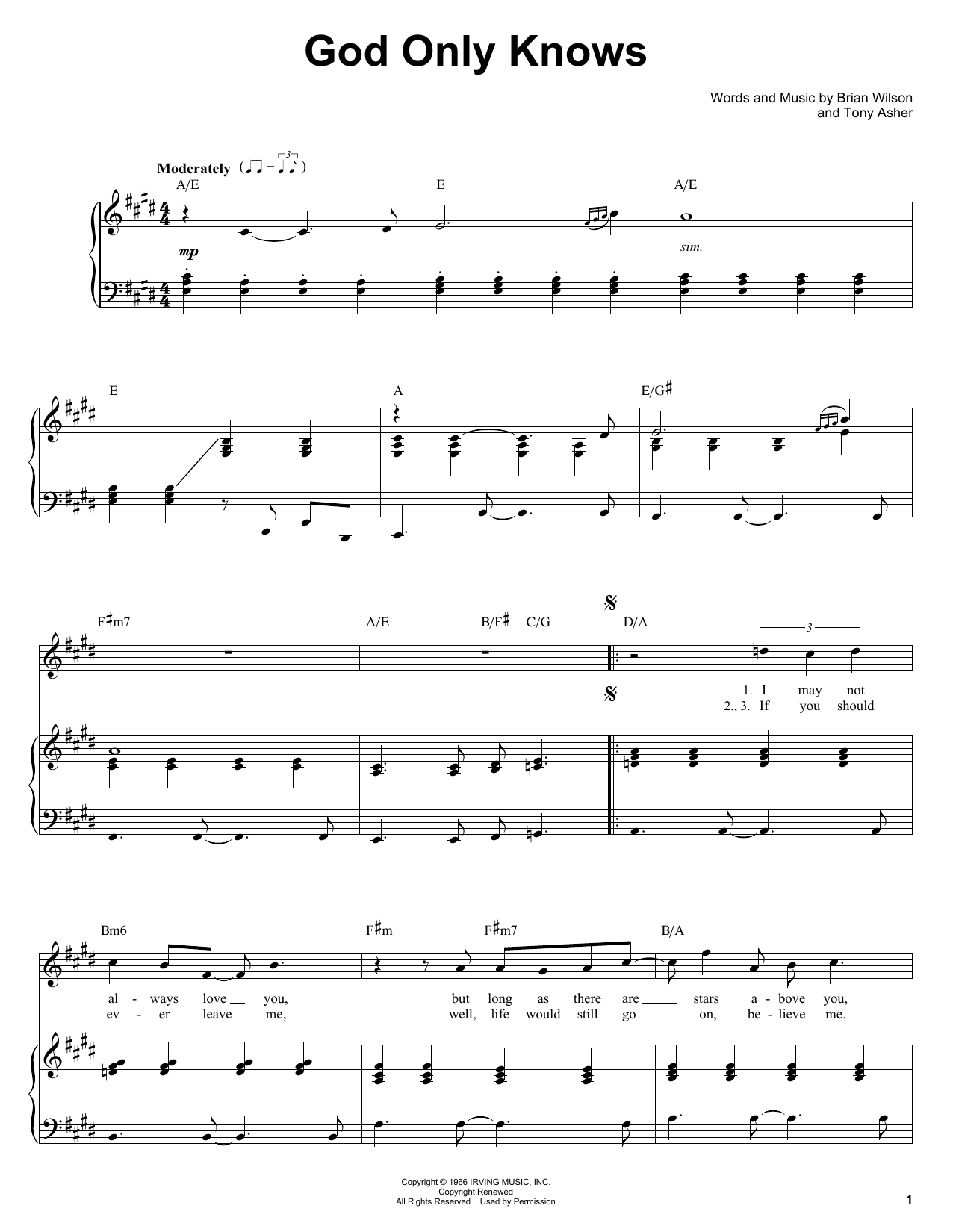 Learn to play The Beach Boys God Only Knows sheet music for Piano & Vocal in minutes. The Beach Boys God Only Knows sheet music notes and chords. Download Printable PDF.