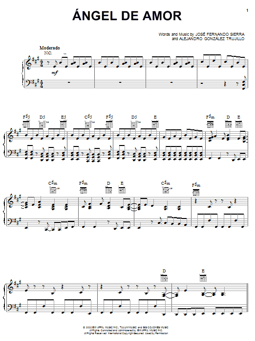 Learn to play Jose Fernando Sierra Angel De Amor sheet music for Piano, Vocal & Guitar (Right-Hand Melody) in minutes. Jose Fernando Sierra Angel De Amor sheet music notes and chords. Download Printable PDF.