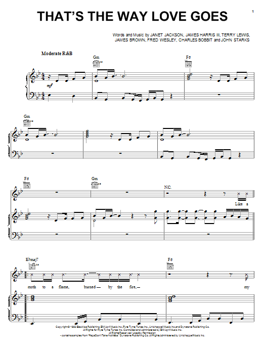 Learn to play Janet Jackson That's The Way Love Goes sheet music for Piano, Vocal & Guitar (Right-Hand Melody) in minutes. Janet Jackson That's The Way Love Goes sheet music notes and chords. Download Printable PDF.
