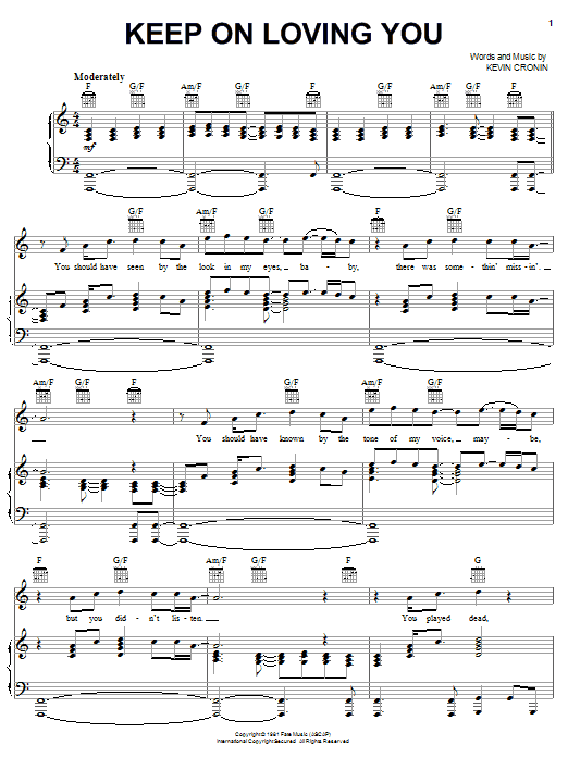 Learn to play REO Speedwagon Keep On Loving You sheet music for Piano, Vocal & Guitar (Right-Hand Melody) in minutes. REO Speedwagon Keep On Loving You sheet music notes and chords. Download Printable PDF.