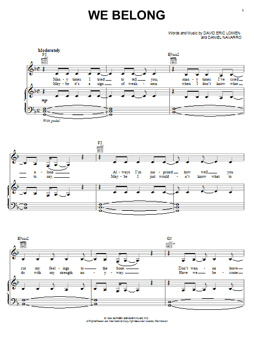 Learn to play Pat Benatar We Belong sheet music for Piano, Vocal & Guitar (Right-Hand Melody) in minutes. Pat Benatar We Belong sheet music notes and chords. Download Printable PDF.