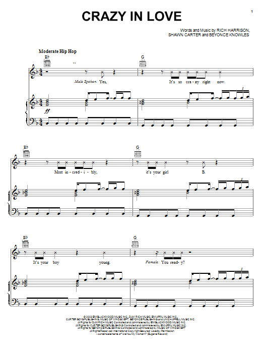 Learn to play Beyoncé Crazy In Love sheet music for Piano, Vocal & Guitar (Right-Hand Melody) in minutes. Beyoncé Crazy In Love sheet music notes and chords. Download Printable PDF.