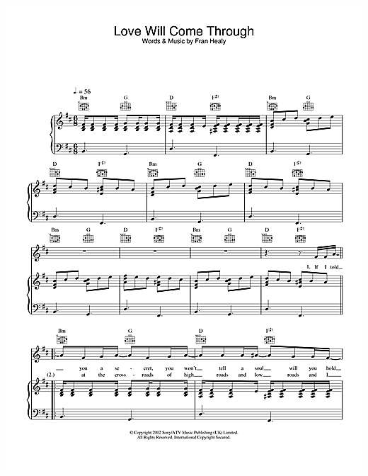 Learn to play Travis Love Will Come Through sheet music for Piano, Vocal & Guitar in minutes. Travis Love Will Come Through sheet music notes and chords. Download Printable PDF.