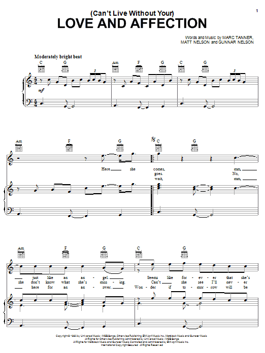 Learn to play Nelson (Can't Live Without Your) Love And Affection sheet music for Piano, Vocal & Guitar (Right-Hand Melody) in minutes. Nelson (Can't Live Without Your) Love And Affection sheet music notes and chords. Download Printable PDF.