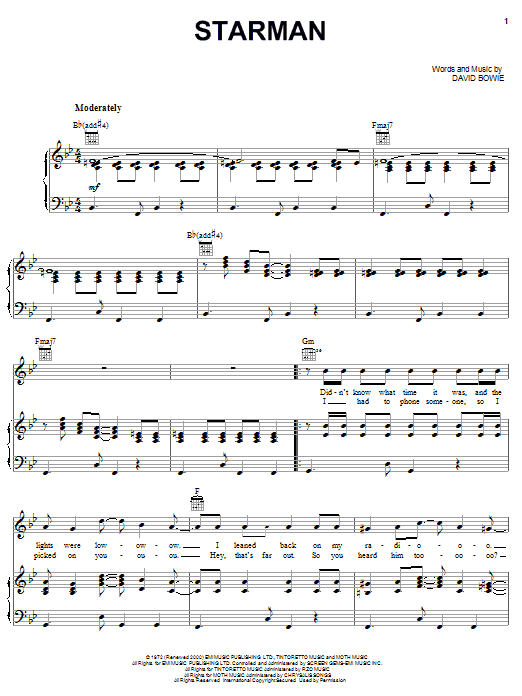 Learn to play David Bowie Starman sheet music for Piano, Vocal & Guitar (Right-Hand Melody) in minutes. David Bowie Starman sheet music notes and chords. Download Printable PDF.