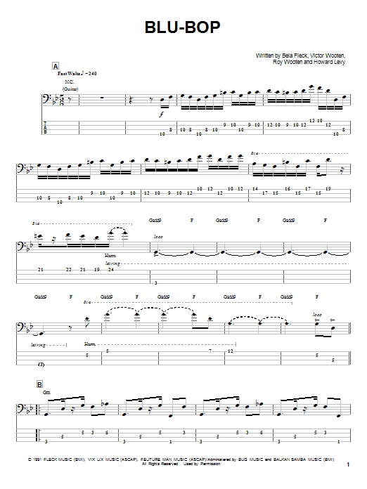 Learn to play Bela Fleck & The Flecktones Blu-Bop sheet music for Bass Guitar Tab in minutes. Bela Fleck & The Flecktones Blu-Bop sheet music notes and chords. Download Printable PDF.
